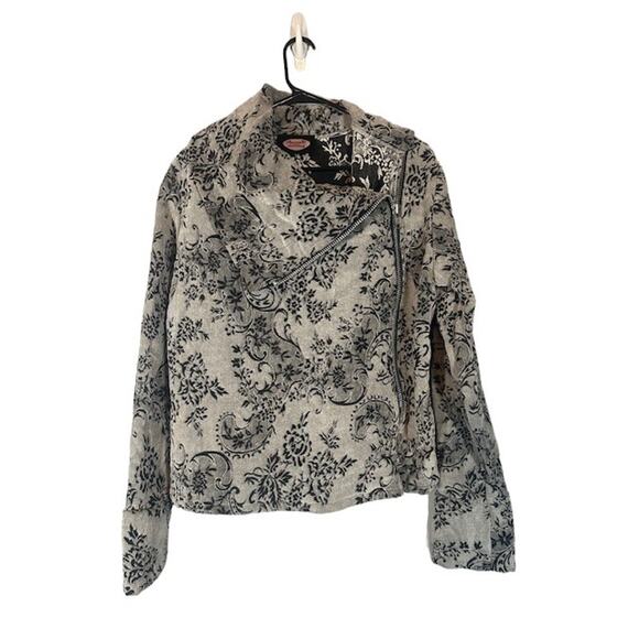 Dumb Clothing Gray & Black Floral Side Asymmetrical Zipper Jacket Women Sz M/L - Picture 1 of 8